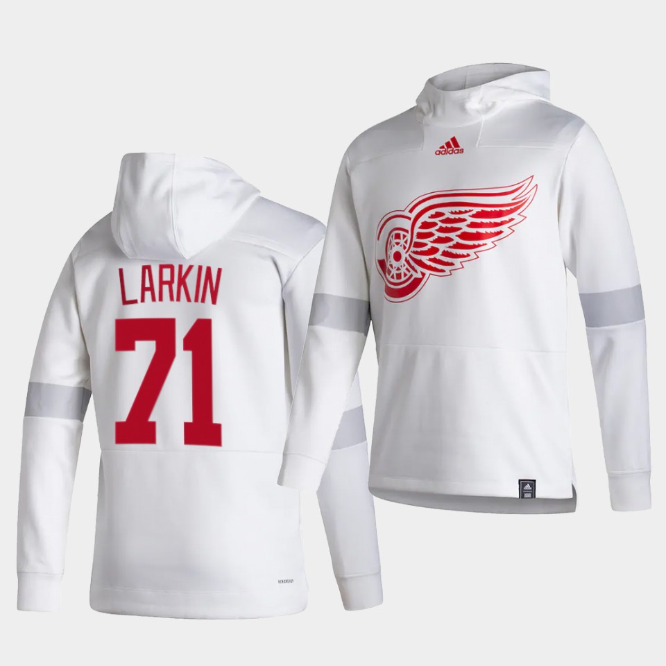 Men Detroit Red Wings #71 Larkin White NHL 2021 Adidas Pullover Hoodie Jersey